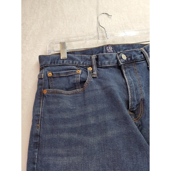 Gap Jeans Men Size 30 Blue Denim Cotton Medium Wash Flat Front Slim Straight Leg - Picture 5 of 9